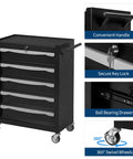 Tough As Nails Rolling Tool Chest Cart Featuring Five Roomy Drawers With Smooth Ball Bearing Slides Crafted From Heavy Duty Cold Rolled Steel With Rust Resistant Powder Coat For Garage Shop Storage, with handle and key lock.