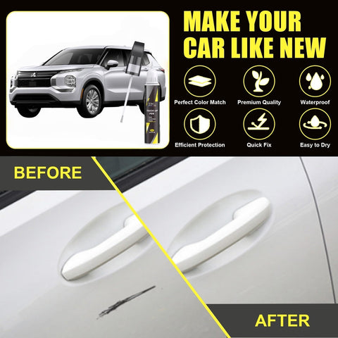 Before and after scratch repair with Red Diamond P62 Touch Up Kit For Mitsubishi Car Scratch Remover 2 In 1 With Pen Tip And Brush