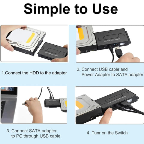 Three In One Universal SATA IDE To USB Drive Reader For 2.5 And 3.5 HDD SSD And DVD CD Optical Drives With Fast 5Gbps Data Transfer Grab And Go Backup And Recovery For Old Legacy Drives, simple setup steps
