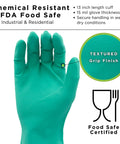 Heavy Duty Nitrile Glove Set, 15 Mil Chemical-Resistant, 13 Inch Gauntlet With Bisque Grip, displayed upright, latex free