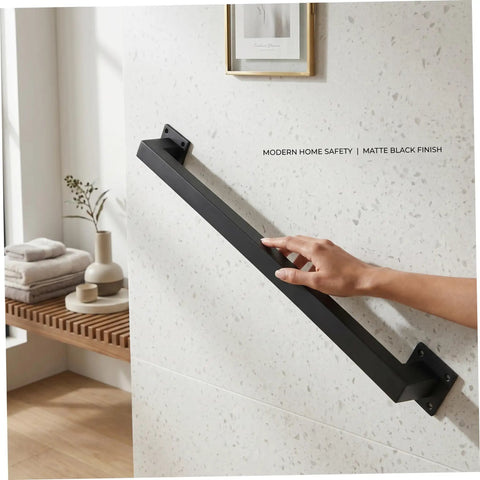 Heavy Duty Carbon Steel Wall Mounted Stair Railing With Super Grippy Non Slip Handrail For Indoor Outdoor Steps And Hallways Straight Up Durable And No Fuss Setup in matte black finish.