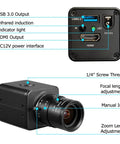 Top Tier 1080p 60fps Usb3.0 Hdmi Dual Output Digital Security Camera showing USB3 and HDMI ports, infrared induction, and lens adjustments.