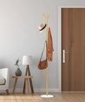 Gold Metal Freestanding Coat Rack With Eight Hooks And Marble Base, Sturdy Coat Tree For Entryway With bags and hat
