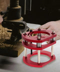 Getajghsd Iron Router Table Lifting System Base for Precision Slotting with red adjustable lift platform in workshop