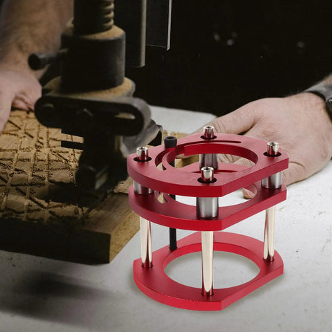 Getajghsd Iron Router Table Lifting System Base for Precision Slotting with red adjustable lift platform in workshop