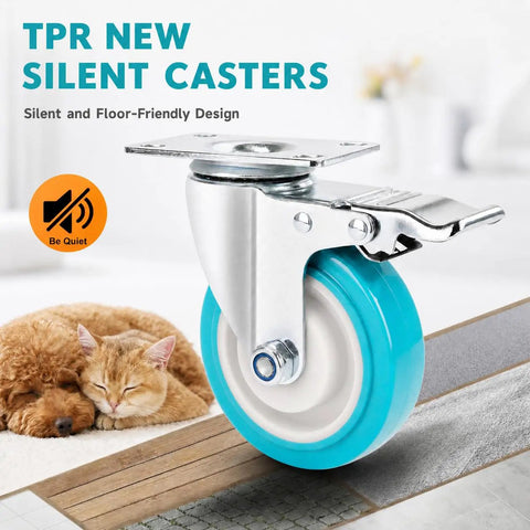 Killer 4 Inch Caster Wheels Heavy Duty TPR Silent Rollers showing blue wheel design, ideal for quiet floor movement.