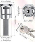 Heavy Duty Stainless Steel Cabinet Insert Linkage Drawer Locks with dimensions and two keys for tool chests and shop storage.
