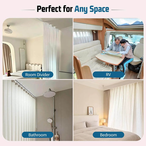 No Drill Adhesive Curtain Track With 10.5ft Ceiling And Wall Mount, Heavy Duty Curtain Rail supports room divider, RV, bathroom, bedroom