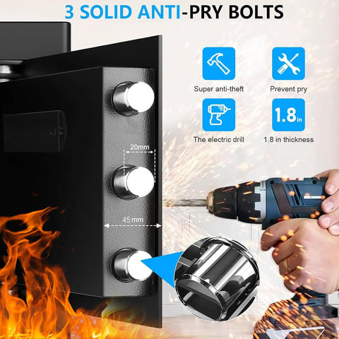 Three anti-pry bolts on Compact 1.3 Cu Ft Home Safe Box Fireproof And Waterproof With Digital Keypad Spare Keys Removable Shelf Anti Theft Security