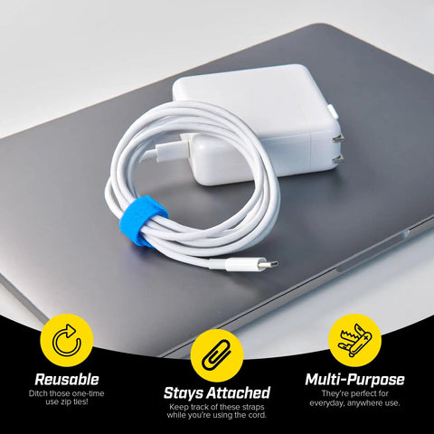 Self-Gripping Cable Ties Set, Multi-Color 40 Pack, Reusable Hook And Loop Cable Wraps, cord managed on laptop