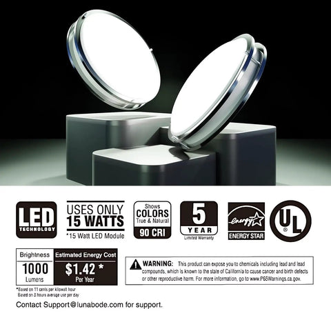 Dimmable LED Ceiling Light With Dope Double Ring Design For Hallways Bedrooms Closets And Kitchens 22W 1800 Lumens 5 Color Temperatures