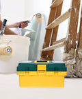 Heavy Duty Plastic Toolbox Organizer With Reinforced Grip For Job Site Hardware And Straight Up Rugged Storage That Keeps Your Gear Locked Down And Ready To Roll Anywhere in a worksite setting with paint tools.