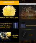 Two Pack 300 LED Solar Fairy Lights 108 Feet Outdoor Indoor Waterproof Twinkle String With 8 Modes And Remote comparison chart