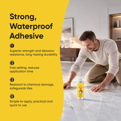 Man using Fast-Setting Tile Repair Glue For Cracked Marble, Ceramic And Porcelain Tiles, Waterproof DIY Adhesive, 3 Oz on floor