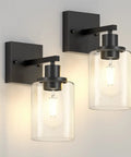 Two Pack Black Vanity Wall Sconces Modern Industrial Wall Lighting With Clear Glass Shades For Bathroom Mirror Living Room Bedroom Hardwire UL Listed Matte Black Finish