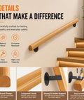 Real Deal Pine Wood Stair Handrail With Smooth As Butter Grip And Rock Solid Metal Brackets Guaranteed Indoor Guardrail Kit for safe stair navigation.