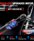 Three Eighths Inch Cordless Ratchet Wrench Set With Brushless Motor Delivers 88 Ft Lbs Torque At 500 RPM On A 20V Battery showing a 3/8 in drive ratchet on a wheel