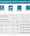 Peg Board Kit With Hooks And Bins For Wall Organizer Ideal For Office And Craft Rooms Display Ornaments And Keepsakes Includes Pegboard And Accessories For Easy DIY Storage And Awesome Organization, showing various configurations and sizes.