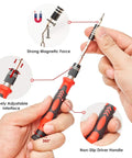 Hands using All In One 122 In 1 Precision Electronics Screwdriver Kit With 101 Magnetic Bits And 21 Essential Tools In A Portable Case Red