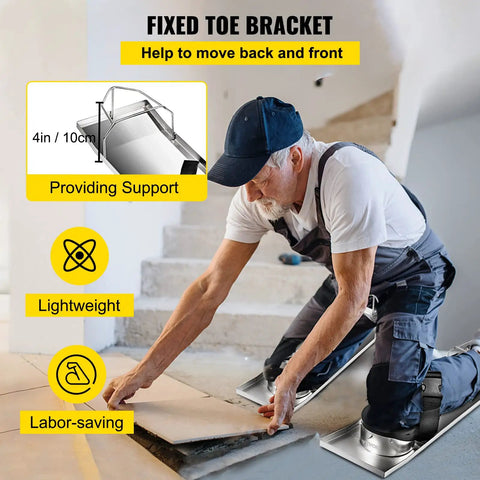 Person using Concrete Knee Board Sliders 28 X 8 Inch Pair With Stainless Steel Kneeboards on stairs for concrete finishing