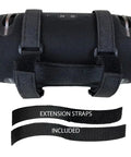 Bad Ass Jumbo Bluetooth Speaker Mount For Utv Sxs Golf Cart And Wakeboard Tower With Grippy Wrap Straps showing rolled speaker with extension straps.