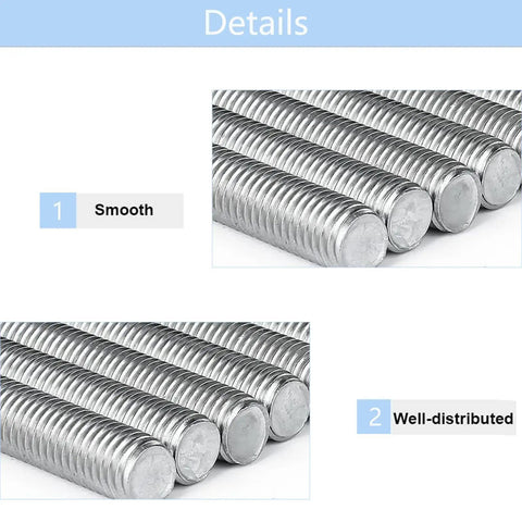 4 Pack M8 1.25 X 400mm Fully Threaded Stainless Steel Rods, 304 Grade Right Hand Thread Studding Bars For Anchor Bolts, Clamps, Hangers And U-Bolts, Built To Last, DIY Friendly Hardware, close-up of stacked threaded rods