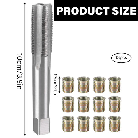 Hotty Plug Thread Repair Kit M14 Inserts Plus 16x125 Tap Set Stainless Steel Sparks Hole Fixer For Gas Engines Professional Tool, 13pcs