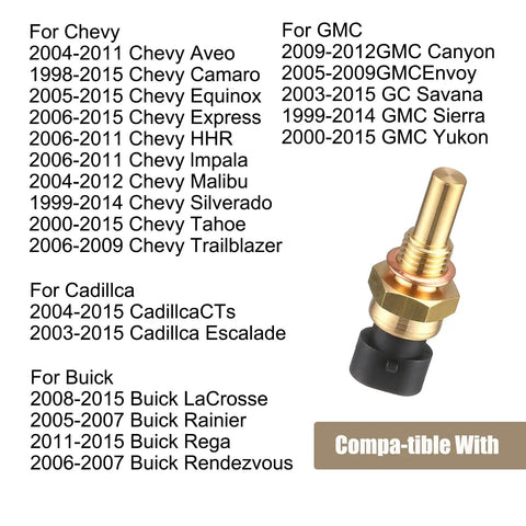 Durable Waterproof Metal Engine ECT Temperature Sensor Replacement For Cars, Accurate Readings, OEM 15404280 12191170 60811520 12608814, Compatible With Delphi Gold, Easy Install, Long Lasting Performance