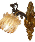 LMAPLUMP Wall Lamp Wall Sconce Classical European Vintage Antique Zinc Alloy Flower Glass Shade Crystal Accents Light for Bedroom Bedside side view with ornate design