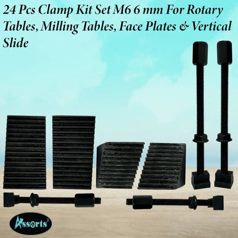 24 Piece M6 Clamp Kit For Rotary Tables Milling Tables Face Plates And Vertical Slides With Tee Nuts Flanged Nuts Coupling Nuts And Studs