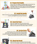Step-by-step instructions for using 58mm Button Paper Cutter Punch Die Tool For Button Maker Machines with images for each step.
