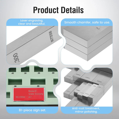 81 Piece Pro Grade Steel Gauge Block Set, Grade B Accuracy, Durable Tool Steel Blocks With Laser-Etched IDs and Traceable Calibration Certificate for Precise Machining, Calibration, and Quality Checks, 81-piece steel gauge blocks