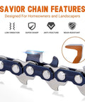 Close-up of chain features for 20 Inch Chainsaw Bar And Chain Combo With 3/8 Pitch And.050 Gauge, 72 Drive Links, showing sharp and durable design.