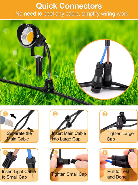 Five Watt LED Low Voltage Landscape Lights Kit With 12V And 24V Transformer quick connectors illustration
