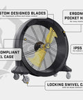 Kick Serious Heat To The Curb With This Heavy Duty 42 Inch Portable Barrel Fan Pumping 11044 Cfm Industrial Floor Cooling showcasing ergonomic handles and steel cage.