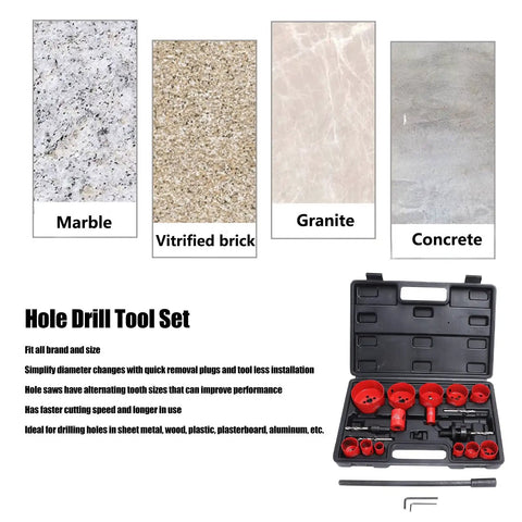 Cool Heavy Duty Ft Vogue Hole Saw Kit With 21 Pieces Includes 13 Fast Cutting HSS Drill Bits Plus Spacers Extenders And Converter For Woodworking Metal Tasks That Are Just Awesome. 21-piece HSS hole drill set with case for marble, granite, concrete and vitrified brick