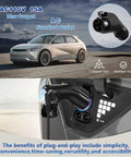 Portable V2L Converter For Electric Vehicles Morphs Charging Port Into Legit US AC Outlet with attached vehicle EV plug.