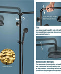 Oil Rubbed Bronze Shower Faucet Set With Hand Sprayer And Tub Spout 12 Inch Extension Tube Included 8 Inch Rainfall Shower Head Fixture Wall Mount Triple Function With Two Cross Knobs showing height adjustment.