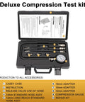 Pro Grade Deluxe Compression Test Kit For Gasoline Engines With Dual Scale Gauge 14mm Flex Sockets 10 18mm Adapters And Sturdy Storage Case