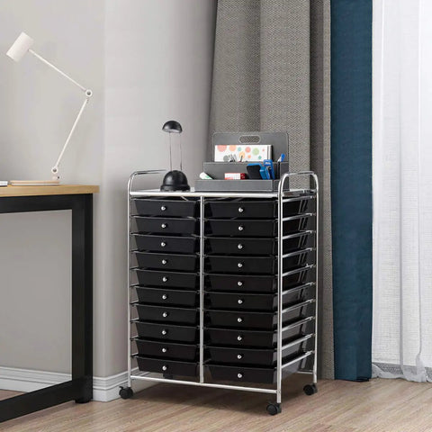 Hella Spacious 20 Drawer Rolling Storage Cart With Lockable Wheels For Office Supplies Makeup Collections Craft Projects And Garage Tools Offers Top Shelf Organization In Clean Black