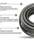 Coiled Heavy Duty 3/8 Inch Rubber Air Brake Hose 50 Foot Roll Black Replacement for 9003006 with text details