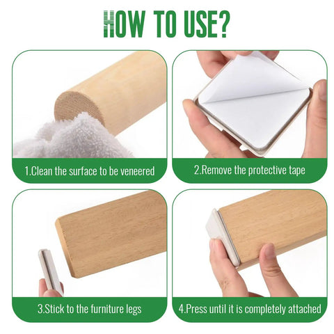 Instructions for Premium Square Furniture Sliders For Chairs And Tables 16 Pack Heavy Duty Glide Pads application on furniture legs.