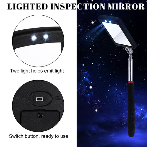 Six Piece LED Telescoping Inspection Mirror Set With Retractable Under Vehicle Mirror Tool Car Visual Reflector For Tight Spots