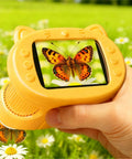 1000X Kid Friendly Digital Microscope With 2.4 Inch 4K IPS Display And 2MP Camera, standalone yellow handheld microscope showing a butterfly