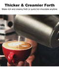 Pouring frothed milk from 17 Ounce Electric Milk Frother And Steamer With Stainless Steel Jug into cappuccino cup