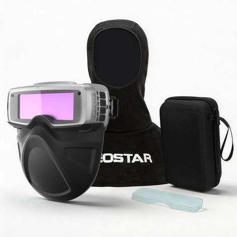 Auto Darkening Welding Goggles With True Color Vision Adjustable Shade 4/5-9/9-13 Protective Glasses and mask set displayed