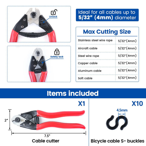 Heavy Duty Stainless Steel Wire Rope Cutter Up To Five Thirty-Second Inch Cables with S-buckles, ideal for multiple cable types.