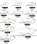 188-Piece Hitch Pin Clip Kit With R Clips And Hair Pin Retaining Pins, 11 Sizes From M1x17 To M3x65 shown with dimensions
