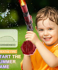 Child holding Grantley Electric Water Gun For Adults And Kids Featuring Rechargeable Automatic Squirt Blaster outdoors.