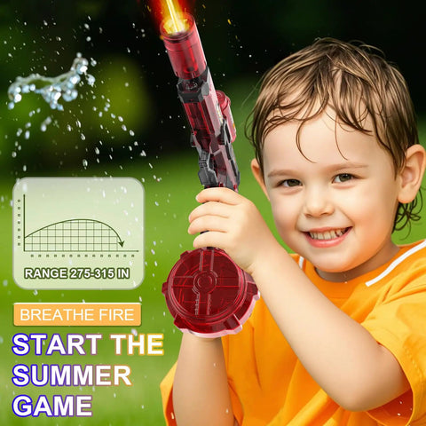 Child holding Grantley Electric Water Gun For Adults And Kids Featuring Rechargeable Automatic Squirt Blaster outdoors.